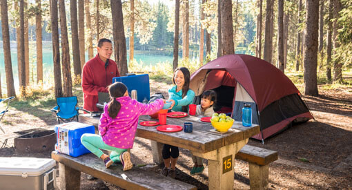 family camping picnic table