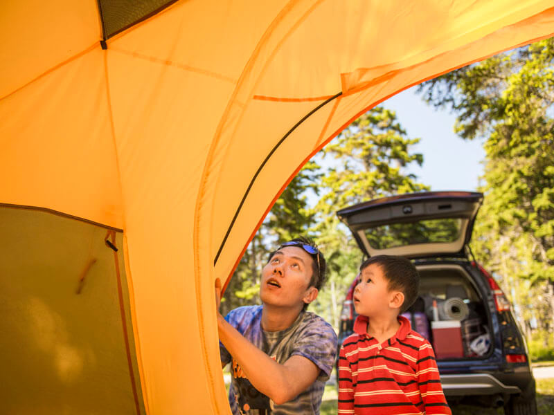 family camping tent set-up