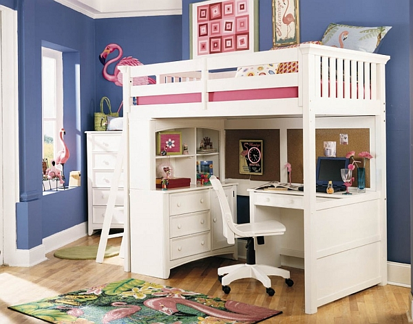 kids desk and bed