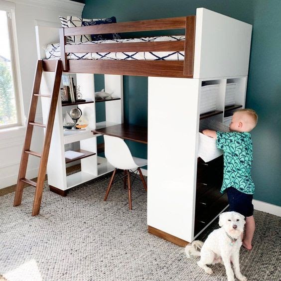 create a kids workspace: desk under bunk bed